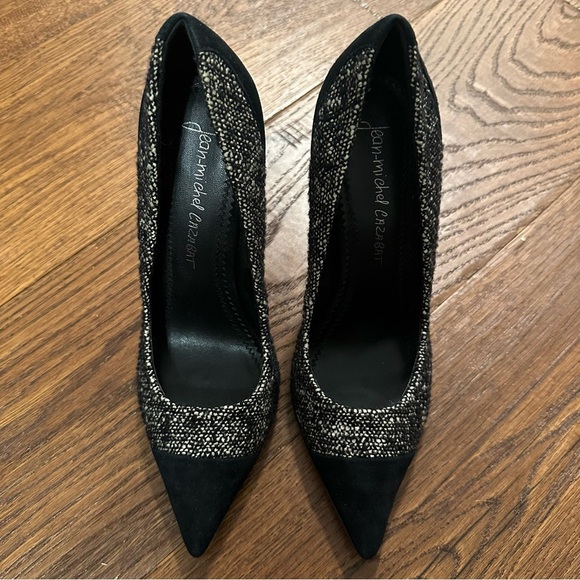 Jean Michel Cazabat high heels 39.5 pointed toe Elda black suede tweed pump - Picture 5 of 9